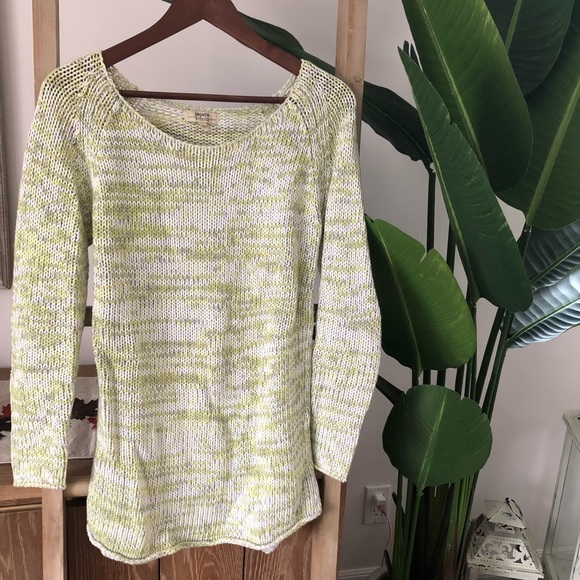 🌿Cotton blend sweater lime green & white knit - Picture 2 of 2